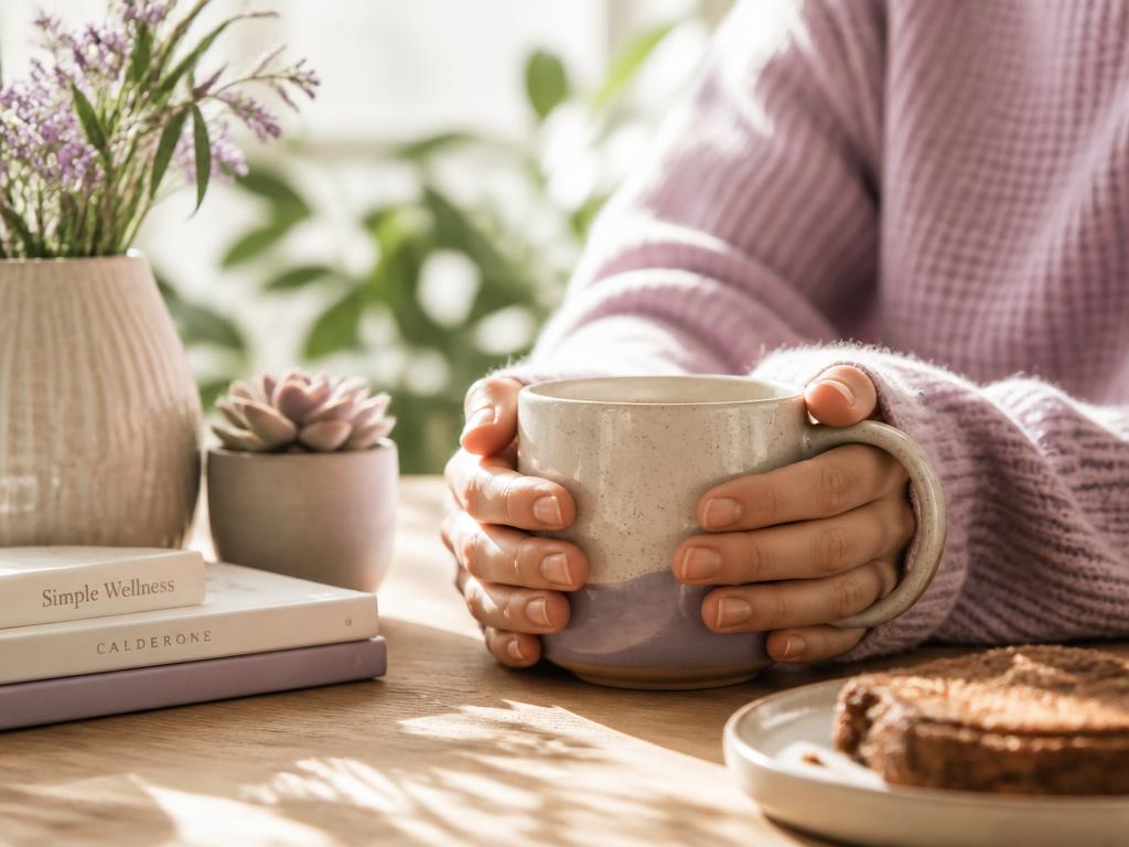 Hands wrapped around a warm mug in morning light, comfort and care