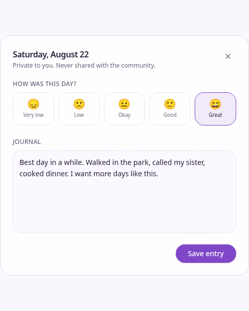 HELD private journal entry inside a day of the calendar